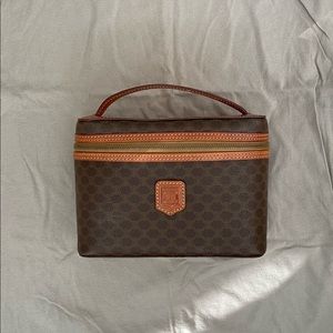❌SOLD❌Celine Vintage Macadam Cosmetic Bag-Tan leather, Brown PVC